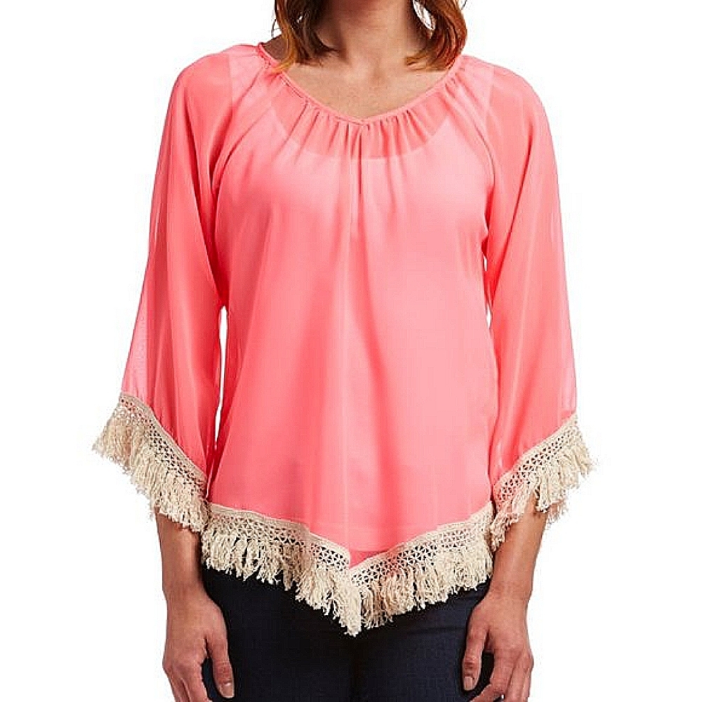 Coral & Ivory Sheer Fringe Tunic